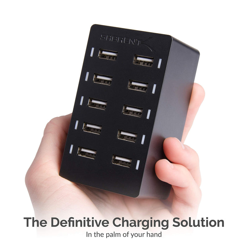 SABRENT 60 Watt (12 Amp) 10 Port [UL Certified] Family Sized Desktop USB Rapid Charger. Smart USB Ports with Auto Detect Technology [Black] (AX-TPCS) 10-Port