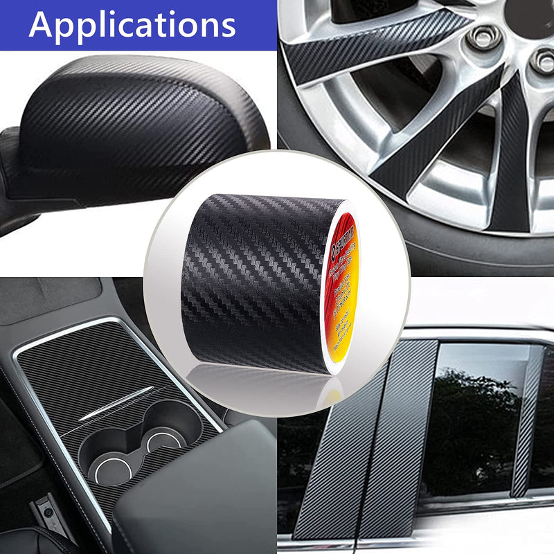 Spurtar Carbon Fiber Vinyl Tape, 2 Inch x 20ft Universal Chrome Black Dry Carbon Fiber Wrap Car Door Edge Guards Detailing Tape Overlay Wrap Roll DIY 3D Protective Anti-Scratch Sticker 5 CM x 600 CM 2 Inch x 20 ft