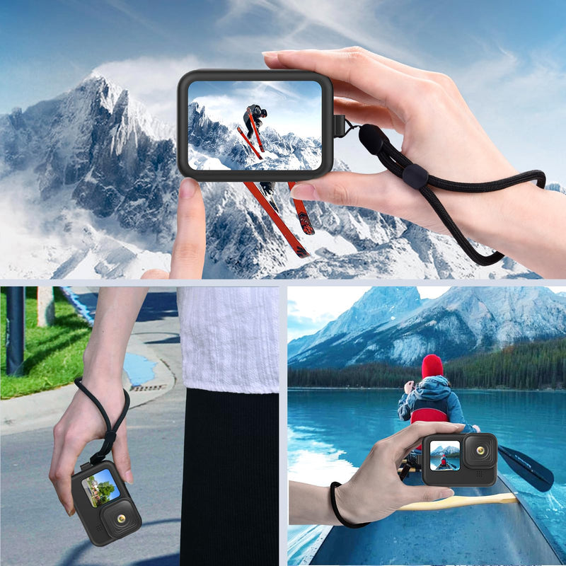 MiPremium Black Silicone Sleeve Case for GoPro Hero 12 11 10 9 Black Cameras with Battery Side Cover, Screen Protectors, Lens Caps & Lanyard – Complete Accessories & Protection Kit Bundle for Go Pro