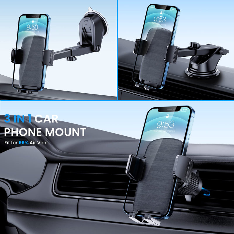 TICILFO Phone Mount for Car Phone Holder [Military-Grade Suction & Stable Clip] Car Phone Holder Mount Windshield Dashboard Air Vent Universal Automobile Mount Fit for All iPhone Android Smartphones Rubber