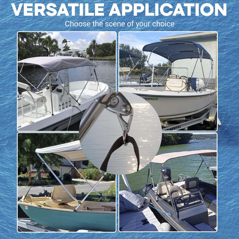 Adjustable Black Bimini Top Straps, 2 Pcs Marine Webbing Nylon Bimini Top Strap, Heavy Duty Boat Canopy Straps 24 Inch - 60 Inch,Stainless Steel Boat Awning Hardware Accessories