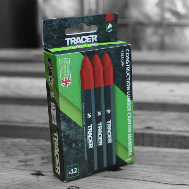 Tracer Grease Marker Chalk - Construction Site Signing Chalk - Pack of 12 Red | Forest chalk and grease chalk for wood, metal and concrete, wax pen for carpenters, roofers and bricklayers
