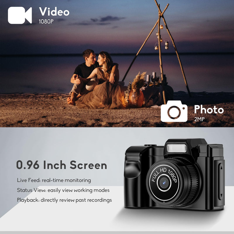 Mini Keychain Camera - FHD 1080P Mini Retro Digital Camera - Tiny Pocket Size Photo Video Cameras with 16GB Card - Small Compact Micro Camara Portable Video Recorder for Travel Study Recording (Black) Mini Camera Black