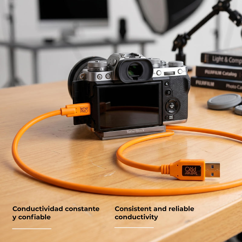 Tether Tools TetherPro USB 3.0 to USB-C Cable | for Fast Transfer and Connection Between Camera and Computer | High Visibility Orange | 15 Feet (4.6 m)