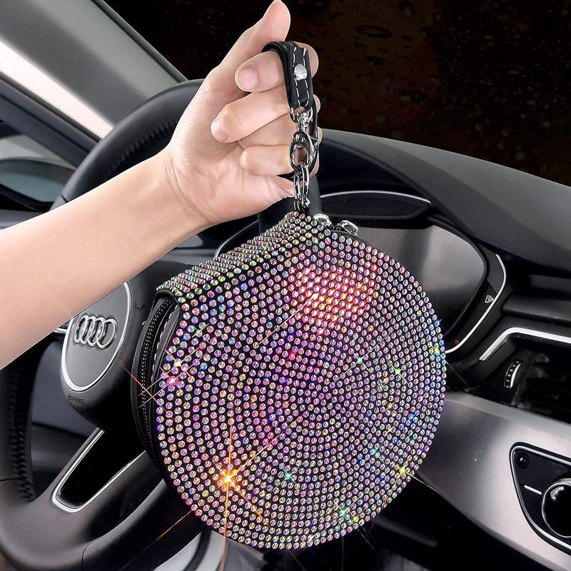 Pomelo Litchi Pitaya CD Case Holder for Car, Rhinestone Storage Disk, Heavy Duty, Portable, 7x2x2 inches, Multi