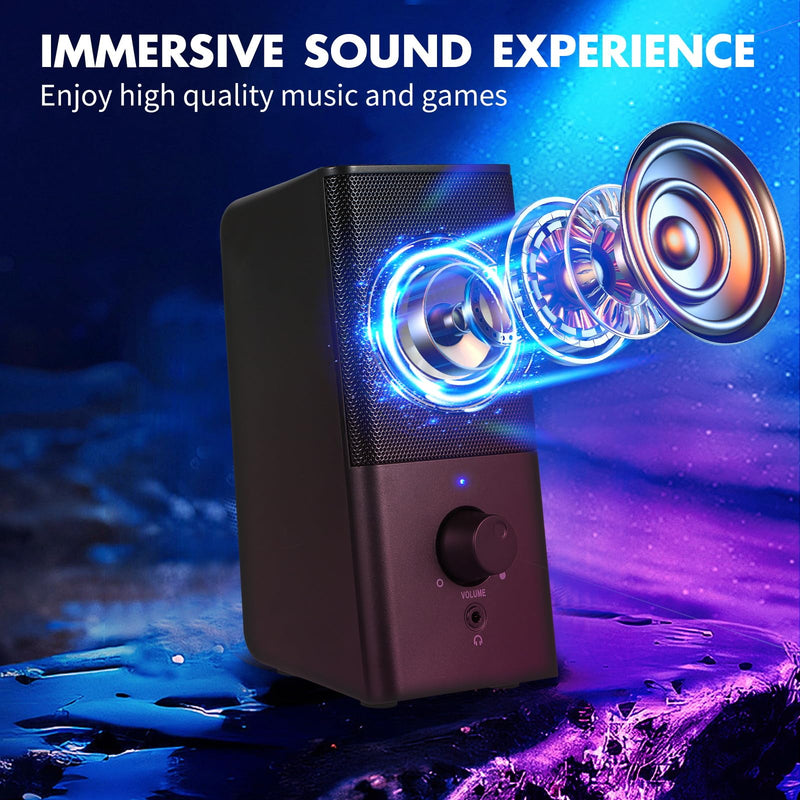 H21 Computer Speakers, Desktop Speakers 2.0 Multi Device Stereo Speaker, Volume Control PC Speakers, USB Powered Gaming Speakers with 3.5mm Aux Cable for PC Monitor Laptop Tablet Phone