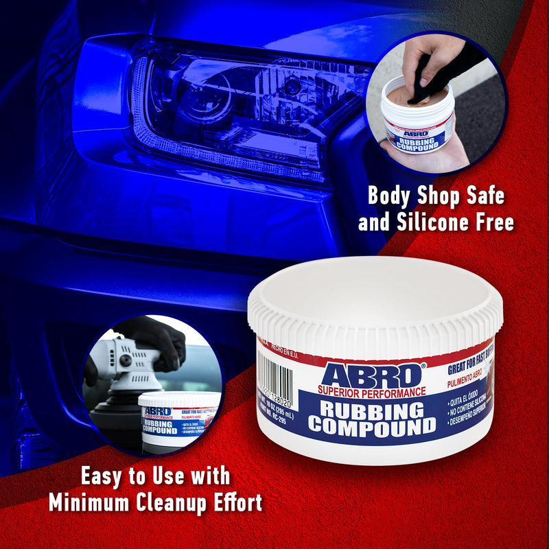 ABRO Superior Performance Rubbing Compound, 10 oz., High-tech Shine Car Scratch Remover for Vehicles, Restorers Swirls and Scratches, Buffing Compound for Oxidized Finishes, Smooth, Reflect, Clean 1