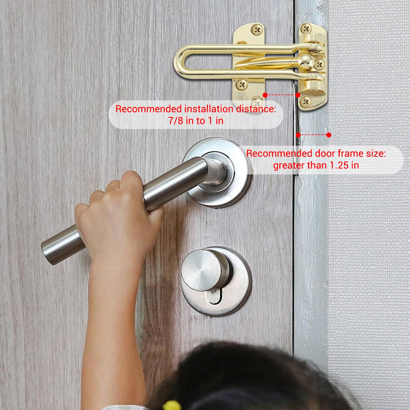 WellMade Swing Bar Door Lock Latch,Door Security Latch for Kids Safety and Home Security, Reinforcement Door Latch Guard Clasp（Bright Brass，4 Pack) 4 Pack Bright Brass