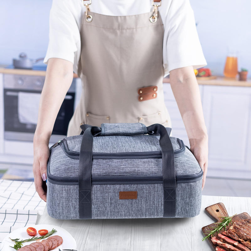BAGSPRITE Insulated Casserole Carrier for Hot or Cold Food with Heat-resistant Mat, Casserole Dish Carrier Insulated Food Carrier, Hot Food Carrier, Foil Pan Carrier Fits 9" x 13" Baking Dish Grey Style A