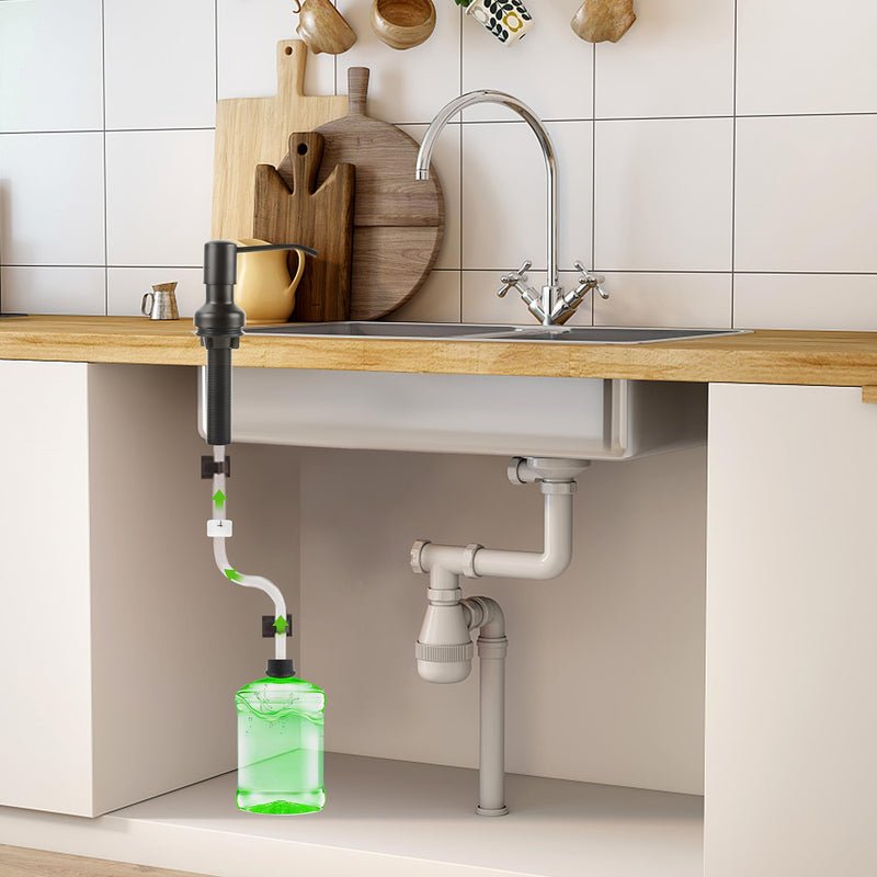Soap Dispenser for Kitchen Sink, Sink Soap Dispenser with Longer Threaded Shaft Shank, 47" Extension Tube Connects Directly to Dish Soap Container, Wider Pump Head Base （Black） Black