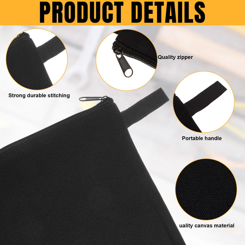 Eccliy 12 Pcs Canvas Tool Bag Pouch Zipper 16 oz Heavy Duty Utility Pouch Bag Multipurpose Storage Organizer 11.8" x 7.9" for Tools, Stationary, Craft, Electronics, Home & Workshop(Black) Black