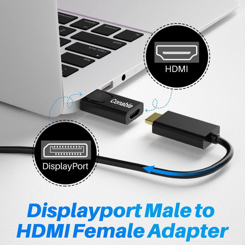 DisplayPort to HDMI Adapter 3 Pack, 4K Uni-Directional Gold Plated DP PC to HDMI Monitor, Male to Female Converter, Compatible with DisplayPort Source Devices DP to HDMI Adpater
