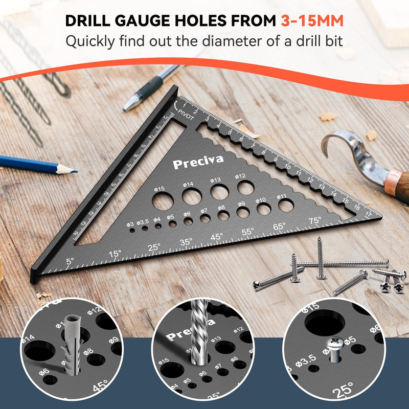 Carpenter's square, multifunctional stop square, metal, aluminum ruler, angle guide, 18 cm, carpenter's square, carpenter's square, protractor, stop square, 45 and 90 degree angle, marking ruler