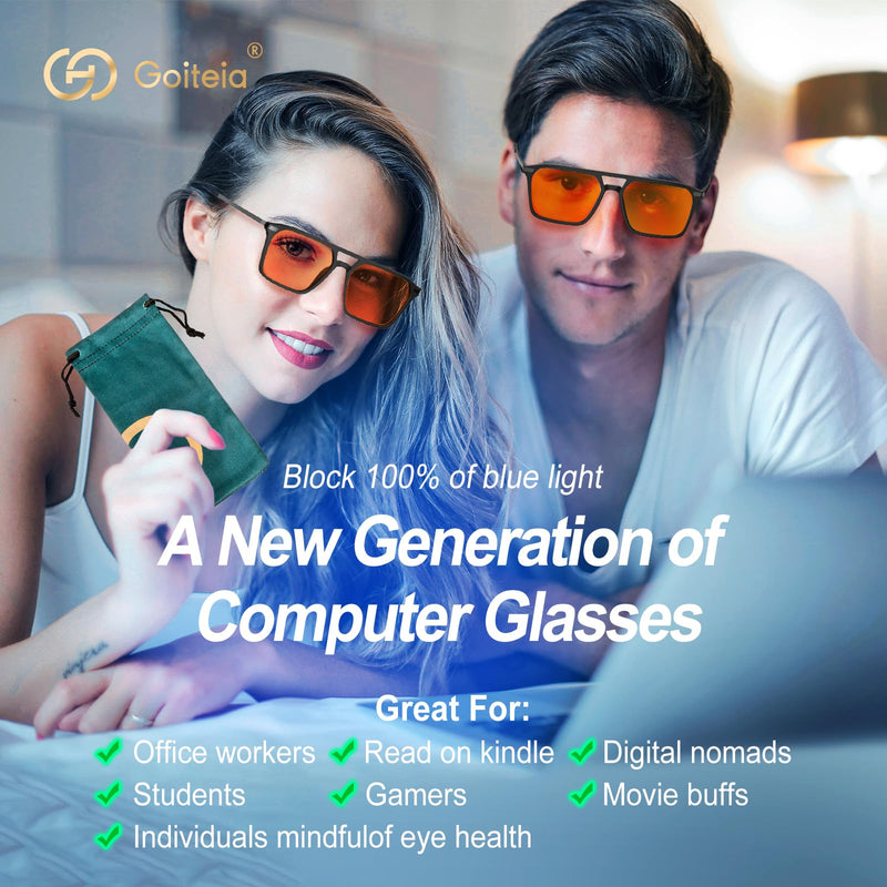 Goiteia 100% Orange Blue Light Blocking Glasses-Amber Gaming Glasses for Better Sleep/Eyes Strain-Comfor Spring Hinges Black/58*45mm