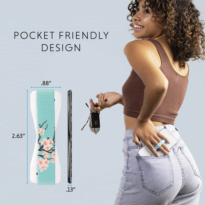 LOVEHANDLE Universal Phone Grip for Most Smartphones, Mini Tablets and Cases, Cherry Blossom Design Elastic Strap with White Base, lh-01-cherryblossom General Print