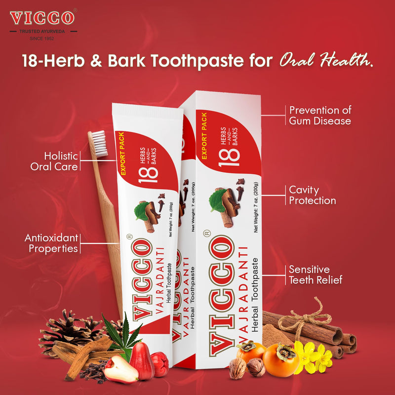 Vicco Vajradanti Ayurvedic Herbal Toothpaste for Oral Care & Gum Health - 70 Year Legacy of Ayurveda, with 18 Ayurvedic Herbs & Barks, Fluoride-Free - 7 oz (3 Pack)