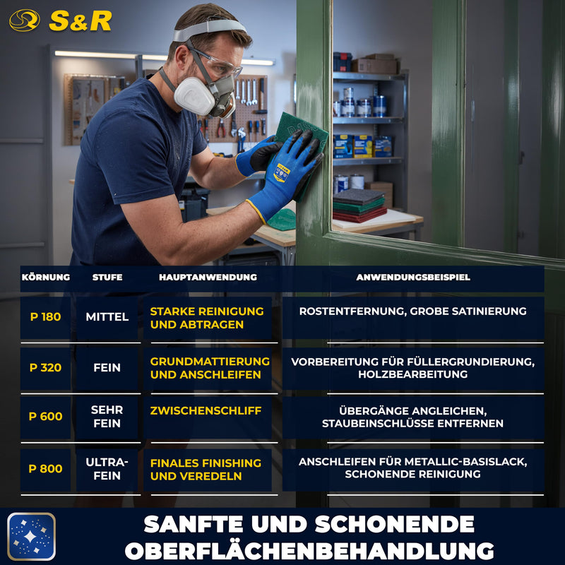S&R Sanding Fleece Pads - Set of 12 Sanding Fleece Mats, Sanding Fleece for Metal, Wood, Steel & Stainless Steel, Sanding Fleece for Sanding & Polishing, Grit P180-P320-P600-P800