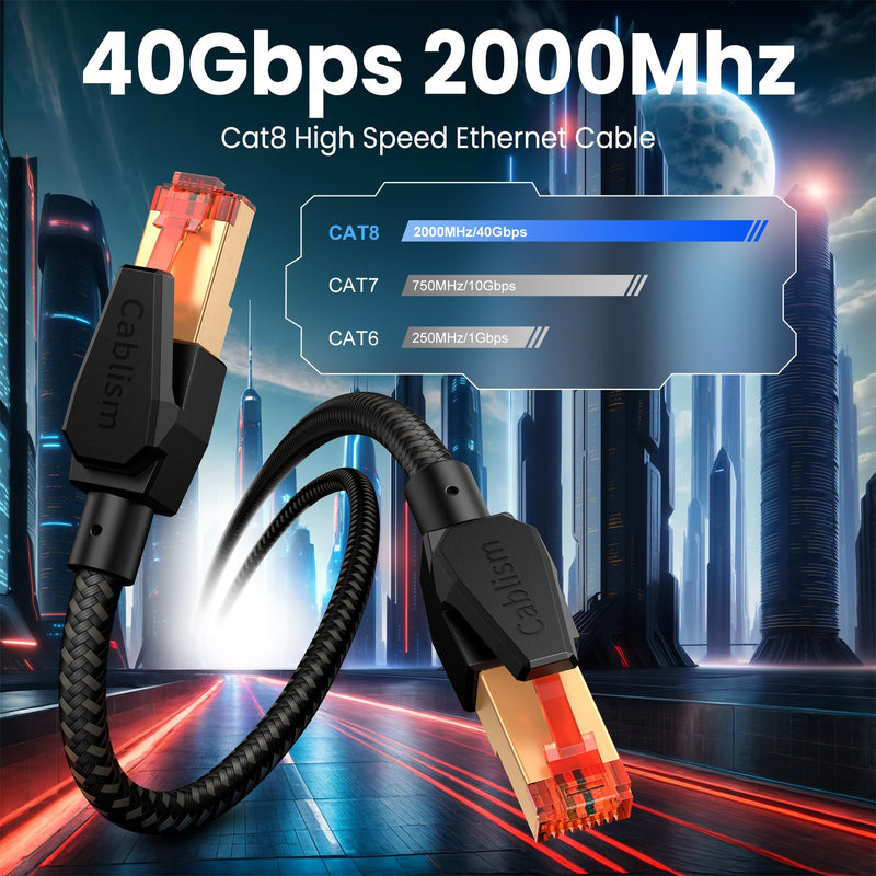 Cat 8 Ethernet Cable 6FT-6Pack Short, Heavy Duty High Speed LAN Network Cable Gold Plated RJ45 40Gbps 2000Mhz Shielded Internet Patch Cord, Compatible with Cat 7/6/5/5e (Black Round Cable 6FT-6Pack) Black 6