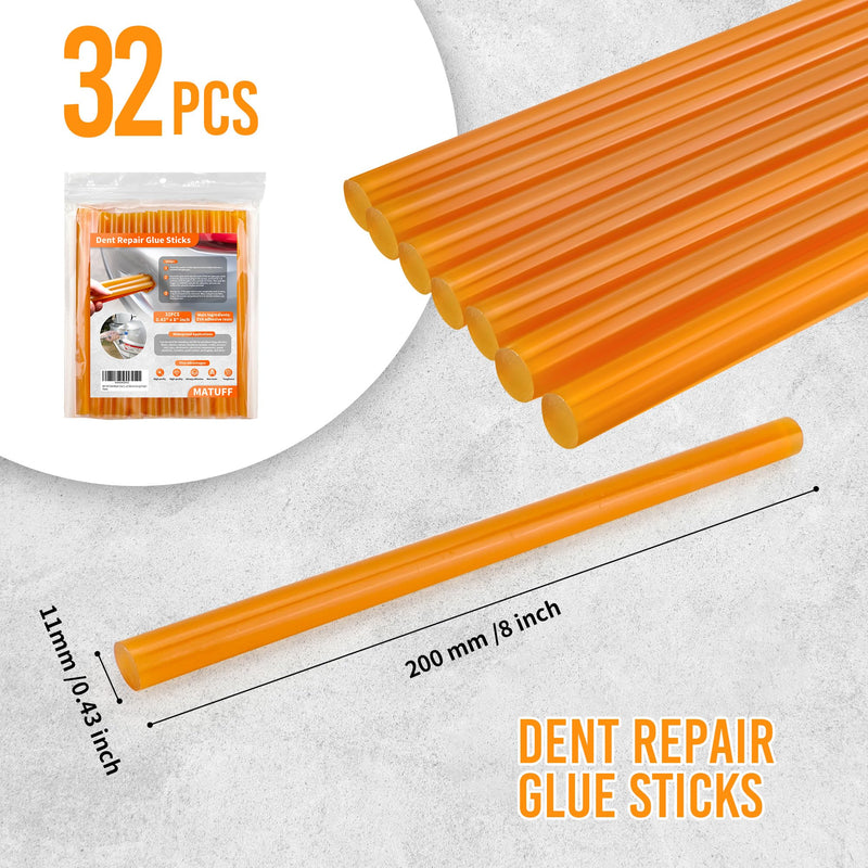 Dent Repair Glue Sticks, 0.43" x 8" Yellow hot Glue Sticks, 32 Pcs Paintless Dent Repair Kit Glue Sticks for Car Body Repair Dent Removal Tool