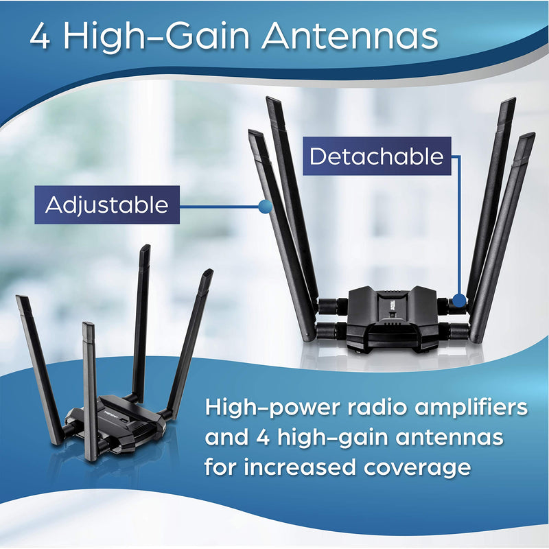 TRENDnet AC1900 High Power Dual Band Wireless USB Adapter, TEW-809UB, Stream 4K HD Video, Windows-Mac OS Compatible, NDAA & TAA Compliant, Increase Your Coverage, Detachable High Gain Antennas, Black 1
