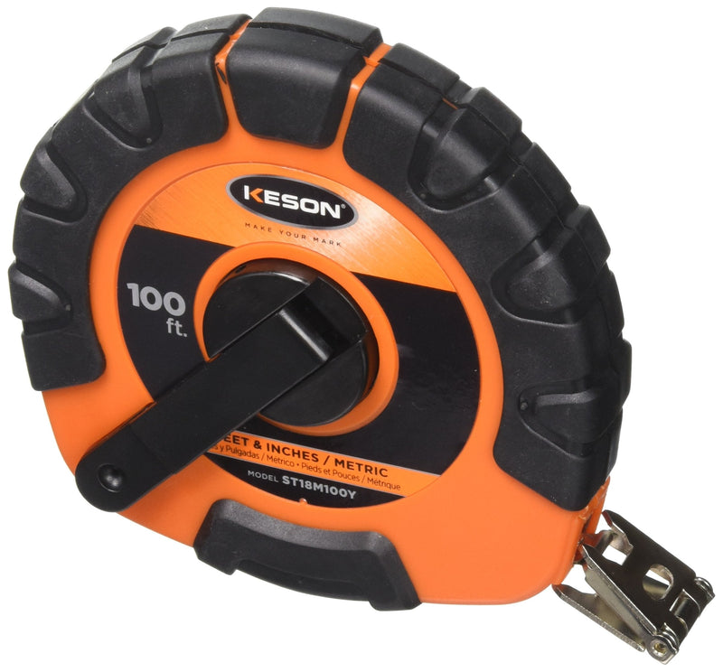 Keson 100 ft/30m Tape Measure, 3/8 in Blade ST18M100Y - 1 Each 30.5 m ft, in, 1/8 & m, cm, 2mm