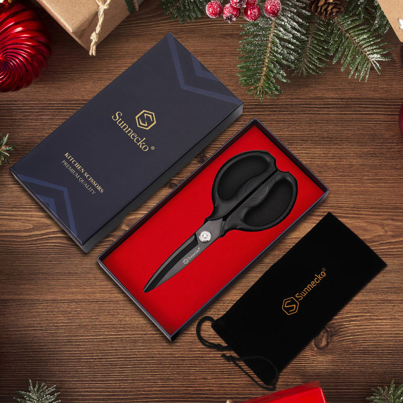 Sunnecko Kitchen Scissors All Purpose Heavy Duty Scissors Titanium Coated, Kitchen Shears for Food, Micro Serrated with Detachable Blades 8 inch Black Titanium Plated Kitchen Scissors