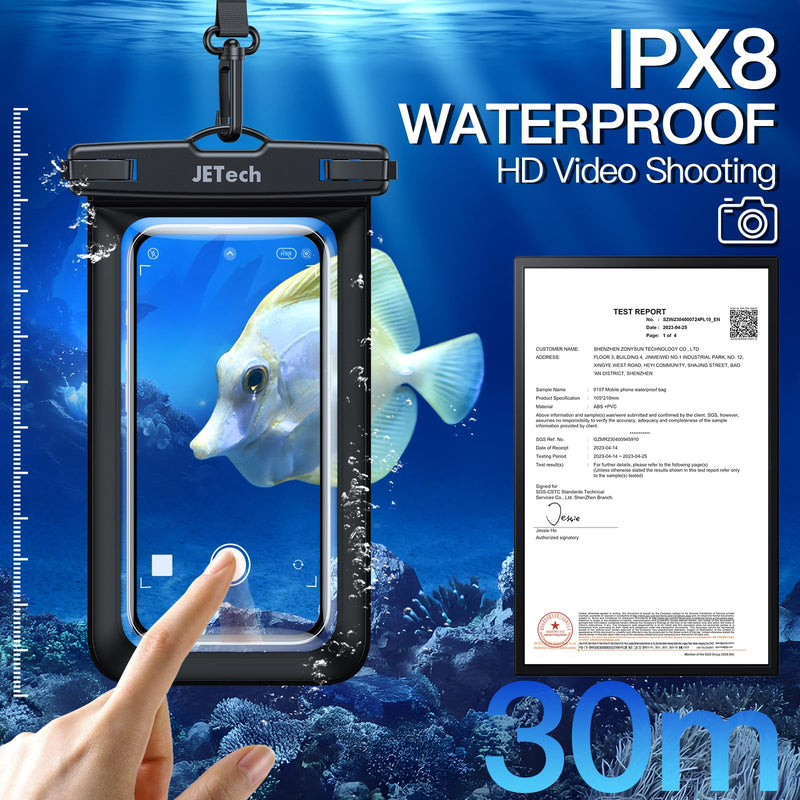 JETech Waterproof Phone Pouch, Water Proof Case for iPhone 15 14 13 12 Pro Max Plus, for Samsung Galaxy S24 S23 Ultra and Others up to 7.2 Inch, IPX8 Dry Bag with Lanyard, 2 Pack (Black+Black) Black+Black