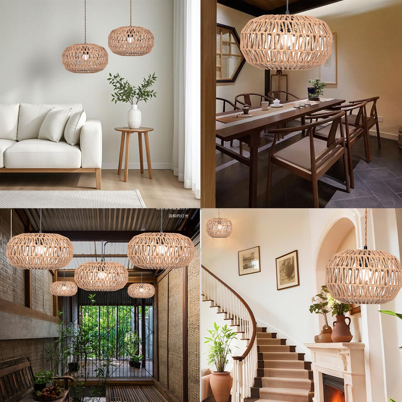 Hanging Light .Ceiling Lamp Pendant Lights Rattan Hanging Lamp with Plug in Cord for Living Room. Bedroom .Kitchen.Indoor Hanging Lamp Plug in Woven Lampshade (Brown-PX) Brown-PX