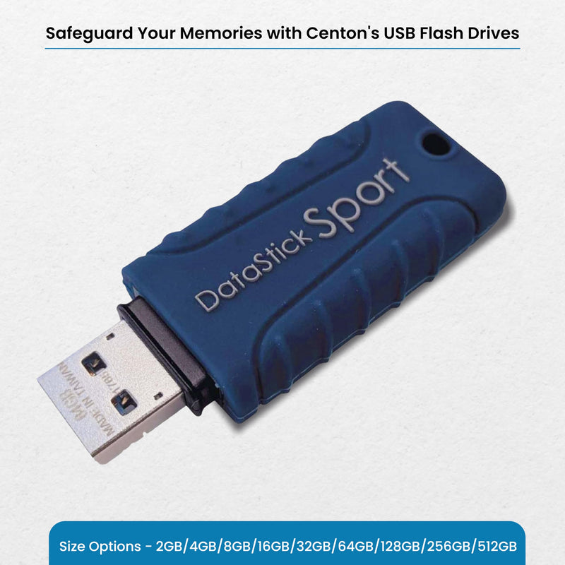 Centon Electronics MP Essentials DataStick Sport USB 3.0 Flash Drive, Waterproof USB Drive, Shock-Resistant Silicon Case, Versatile USB Stick, 128 GB Storage Capacity, Navy Blue Pack of 1