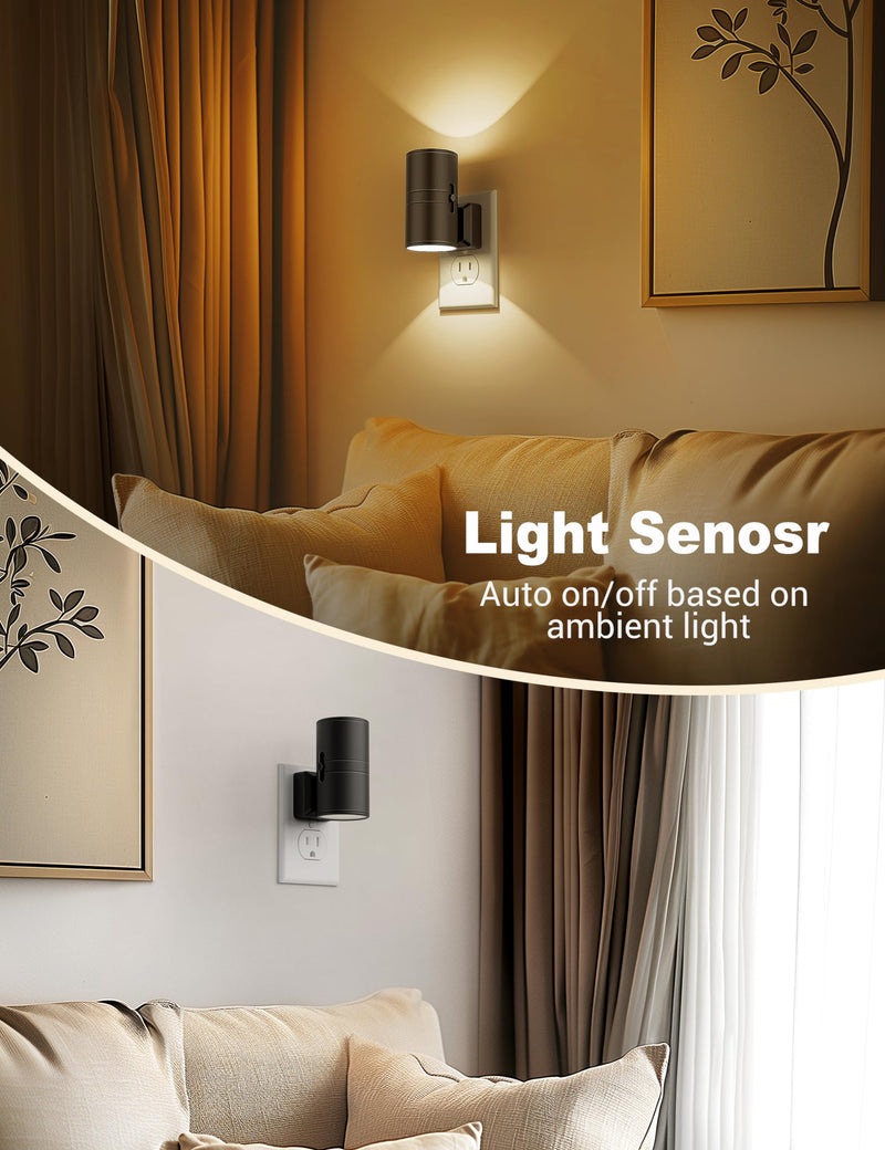 Night Lights Plug into Wall, Dimmable Night Light Plug in, Modern Night Lights with Dusk to Dawn Light Sensor, Soft White 3000K, 0-100LM Adjustable Brightness Nightlight for Hallway Bedroom, 4 Pack Warm - Black Shade