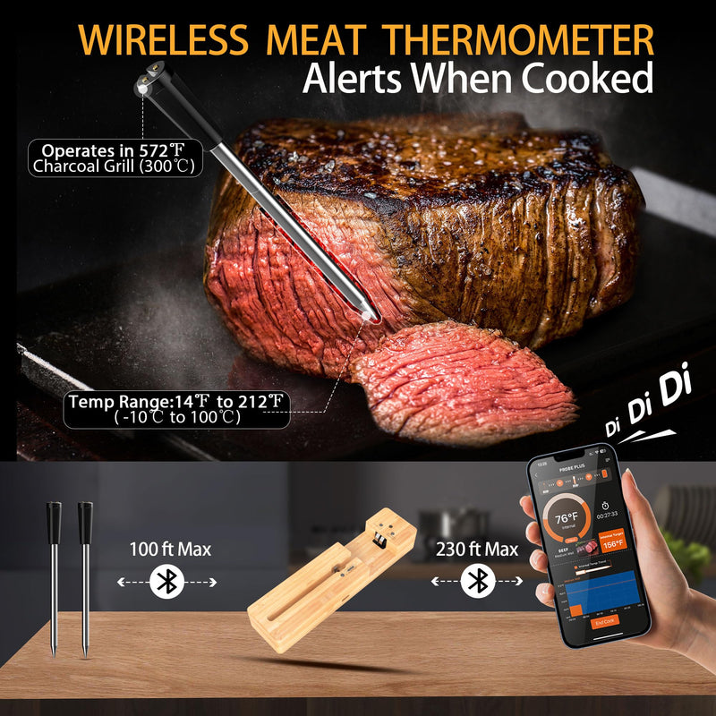 Wireless Meat Thermometer for Grilling and Smoking, Oven Digital Thermometer Instant Read Thermometer for Kitchen Outdoor Cooking Grill, Smoker (1 Probe APP Control) 1 Probe APP Control