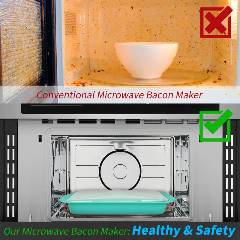 MMUGOOLER 2 Pack Microwave Easy Bacon Maker/Cooker with Lid, Safety, Quick and with No Mess, 11.3“ L x 9.0" W x 2.4" H- Blue