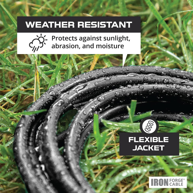 Iron Forge Cable 3 ft Lighted 10 Gauge Extension Cord 3 Outlets - Heavy Duty Extension Cord Outdoor with Multiple Outlets 15 AMP, 10/3 Black Power Cable SJTW Weatherproof 3 Prong Grounded Plug 3 Foot