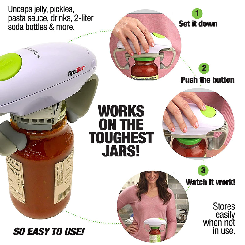 Robotwist Automatic Jar Opener, Deluxe Model with Improved Torque, Robo Twist Kitchen Gadgets for Home, Electric Handsfree Easy Jar Opener – Works on All Jar Sizes, As Seen on TV Small