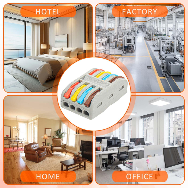 Wire Connectors Nuts, 30pcs 4 Conductor Compact Splicing Wire Connectors, 4 in 4 Out Lever Wire Nut, 4 Circuit Inline Splices 28-12 AWG PCT224-30PCS