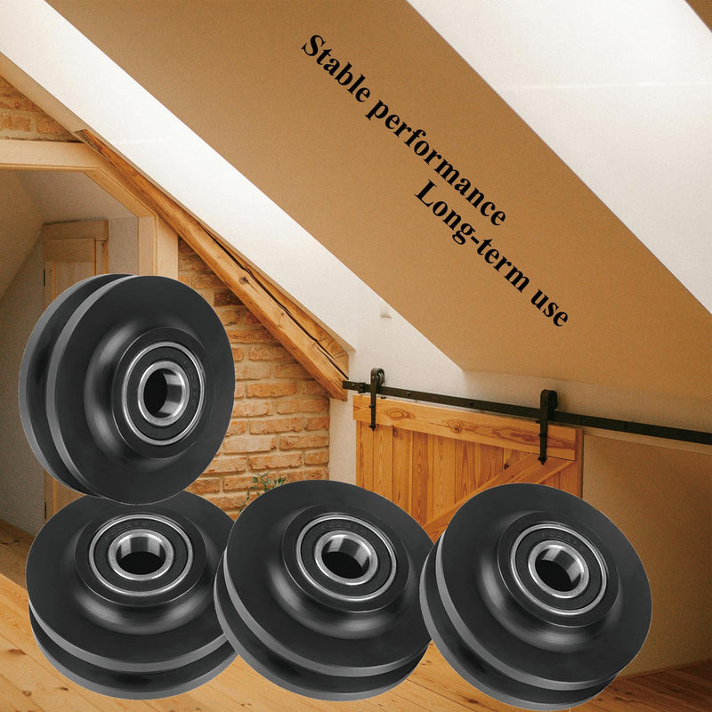 4Pcs Sliding Barn Door Wheel Heavy Duty Cabinet Window Pulley Roller Hardware Smoothy Quiet Sliding Door Track Perfect for DIY Barn Door 4 Pieces