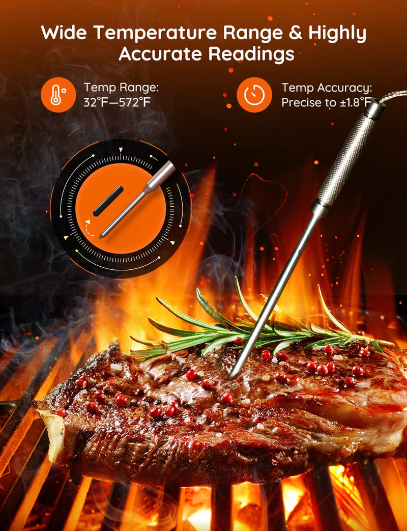 Govee Wireless Meat Thermometer with 4 Probe, Smart WiFi Meat Thermometer with Unlimited Range App Notification Alert, Digital Rechargeable Bluetooth Food Thermometer for Smoker BBQ Grill Oven Kitchen