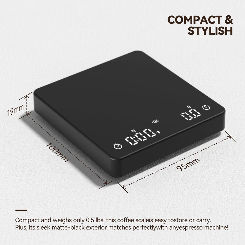 Rechargeable Coffee Scale with Auto Timing,Mini Espresso Scale with Timer, 2kg/0.1g High Precision Scale for Coffee Beans, Black M3-W 2.0