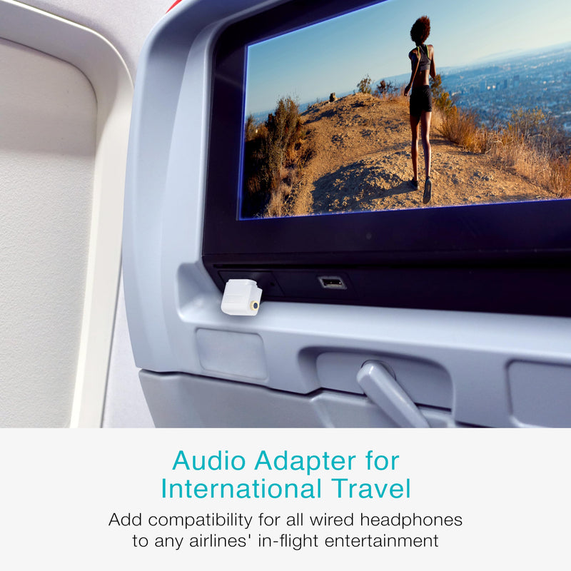 MEE audio Airplane Headphone Adapter for in-Flight Entertainment Systems - Dual 3.5mm Male to 3.5mm Female - Works with Headphones, Headsets, and Bluetooth Adapters (2 Pack), White