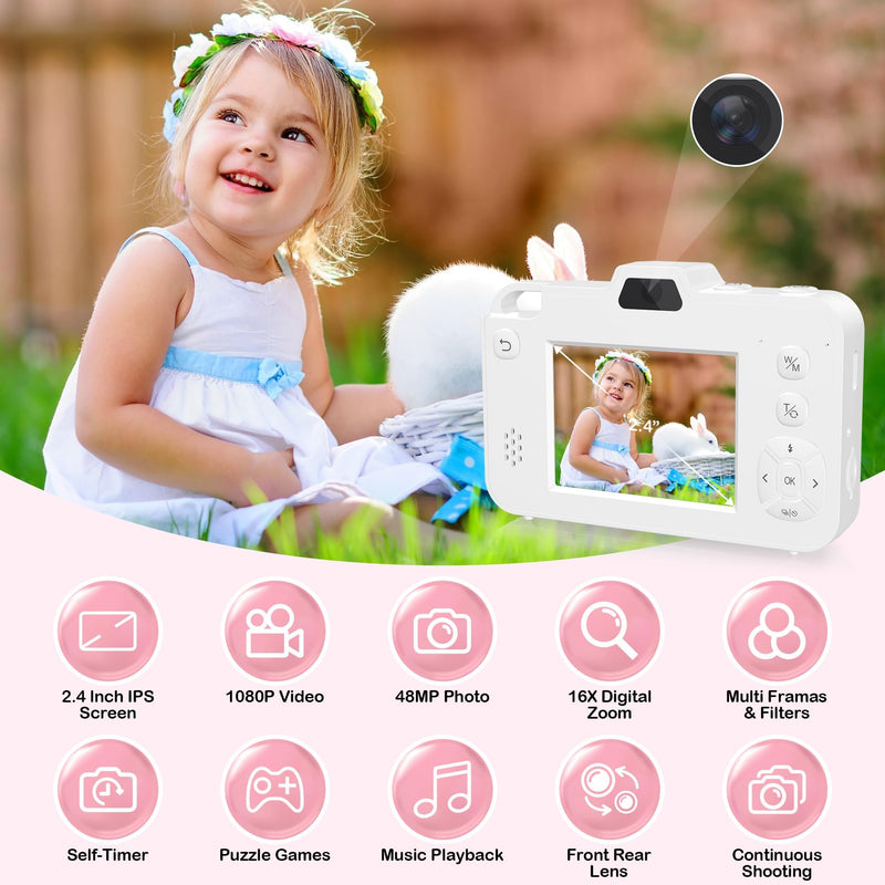 Digital Camera for Kids, 1080P Kids Camera with 16X Zoom, Point and Shoot Digital Camera with Dual Lens, Toddler Camera for Boys Girls, Best Chritmas Birthday Gift Toys for Kid, 8GB TF Card, Blush