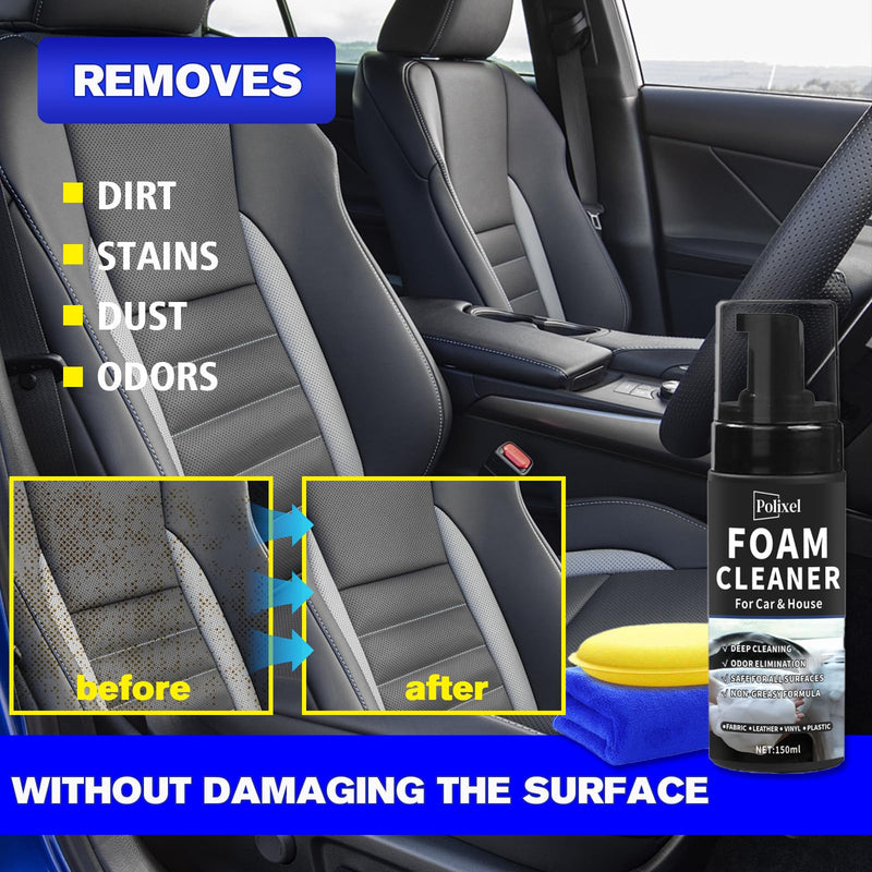 Multifunctional Foam Cleaner for Car - Car Interior Cleaner & Deep Stain Remover for Home, Car Seat Cleaner, Powerful Foam Removes Dirt and Stains from Fabric and Carpets - 5oz / 150ml