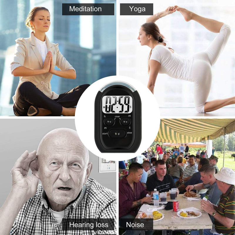 3 in 1 Kitchen Timer with Vibration, Flasher and Beeper for Cooking, Baking, Sports, Games, Yoga, Study, Meditation, Office 2.8X2.0 Black