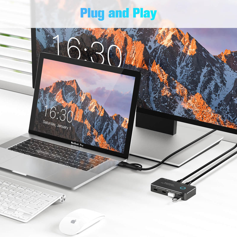 RSHTECH USB 3.2/USB C Switch 10Gbps 2 Computers Share 4 USB 3.2 Ports(2 USB-A+2 USB-C), USB Switcher Selector with 2 Cables and Controller for PC Laptop Keyboard Mouse USB 3.2 Switch