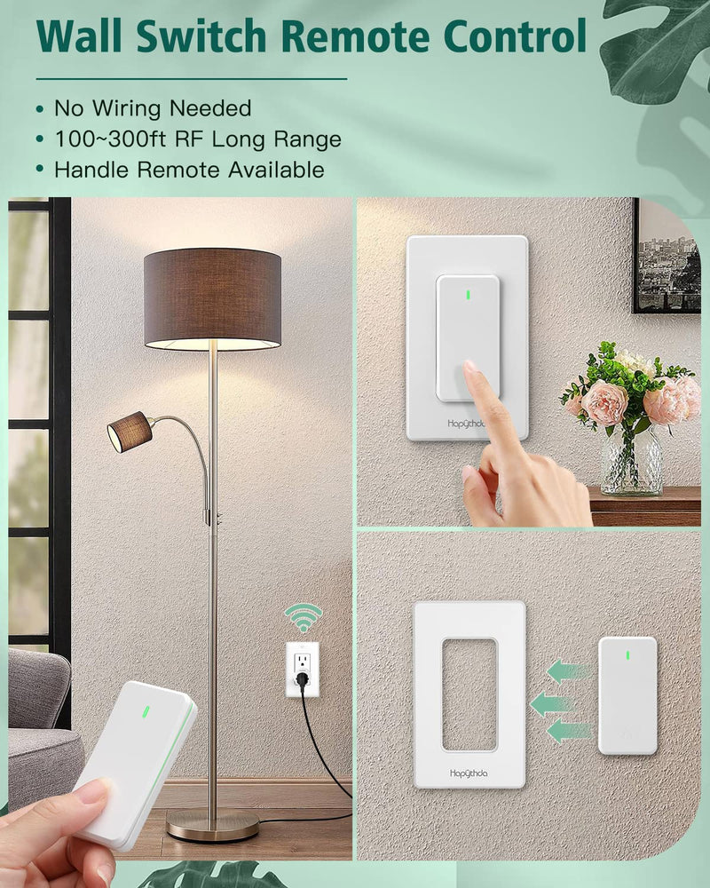 Remote Control Outlet, Wireless Wall Mounted Light Switch, 15A/1500W Remote Outlet for Light & Small Electrical Appliance, 300 Feet RF Range, Anti-Surge 4000V, 1 Remote and 2 Outlets 2 Outlets & 1 Remote