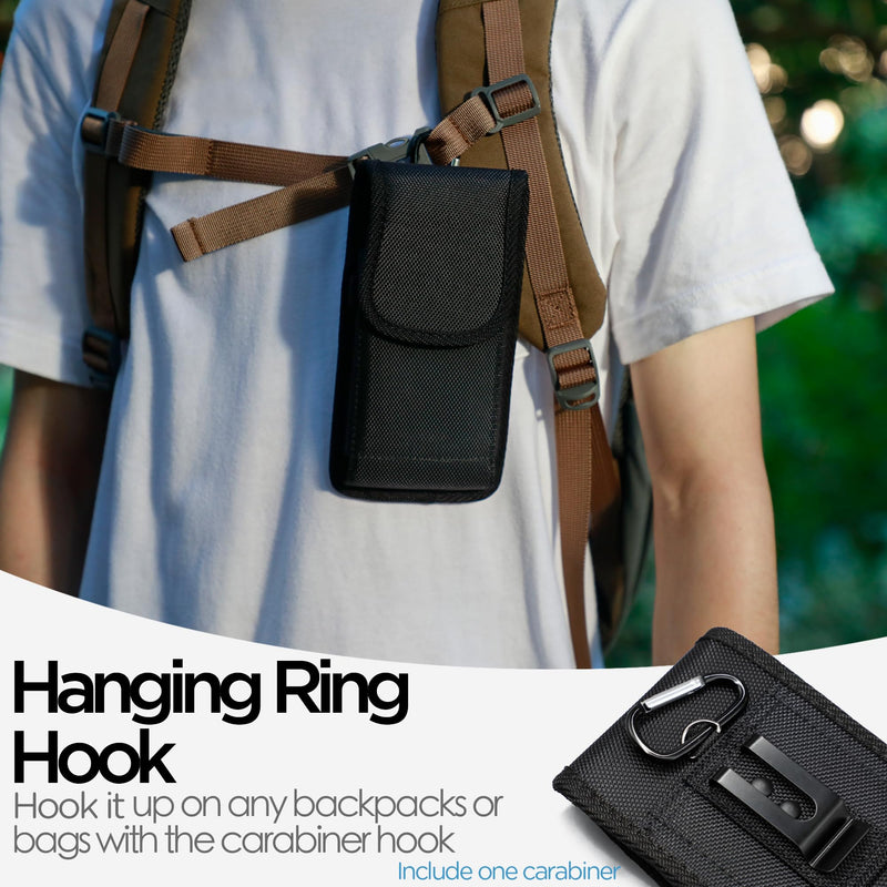 Nylon Cell Phone Holster with Belt Clip for iPhone 15 Pro Max, 15 Plus,14 Pro Max, 14 Plus, 13 Pro Max, 12 Pro Max, 11 Pro Max, S24 Plus, ID Card Holder Pen Holder Universal Pouch, Black -L Large