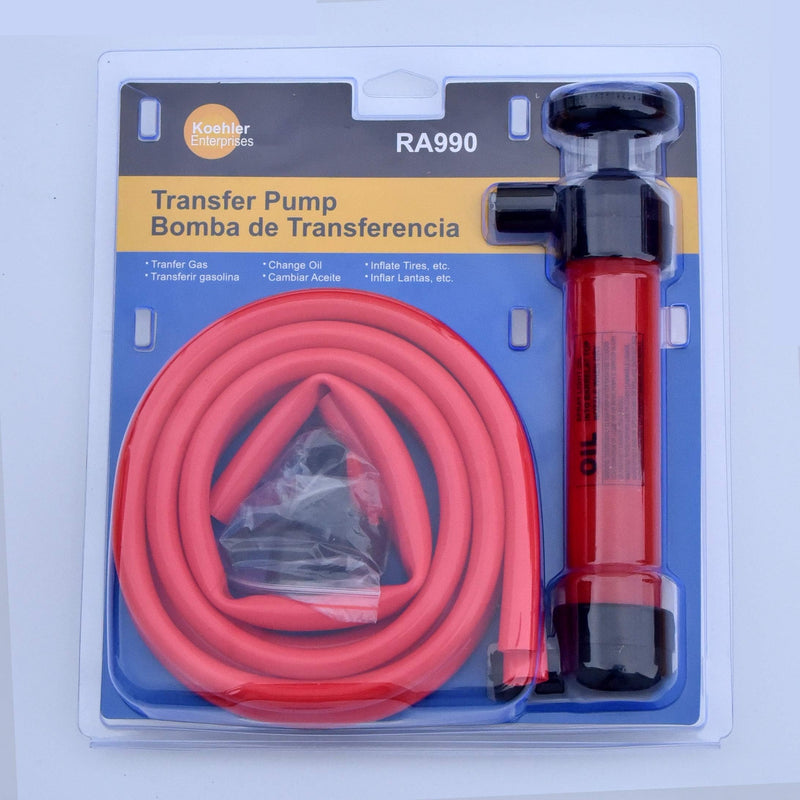 Koehler Enterprises Fuel Pump for Gas, Oil, and Liquids, Transfer Pump Kit for Automotive and Home, Safety Siphon, Red