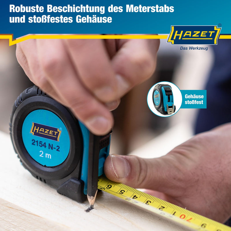 HAZET 2154N-2 Measuring Tape 2m/6.56ft, Multi-Colour | Length 2000 mm, width 16 mm, 134 g, L x W: 2000 mm x 16 mm, drive 290020 measuring tool, 610160 diagnostic (motor), 2 m
