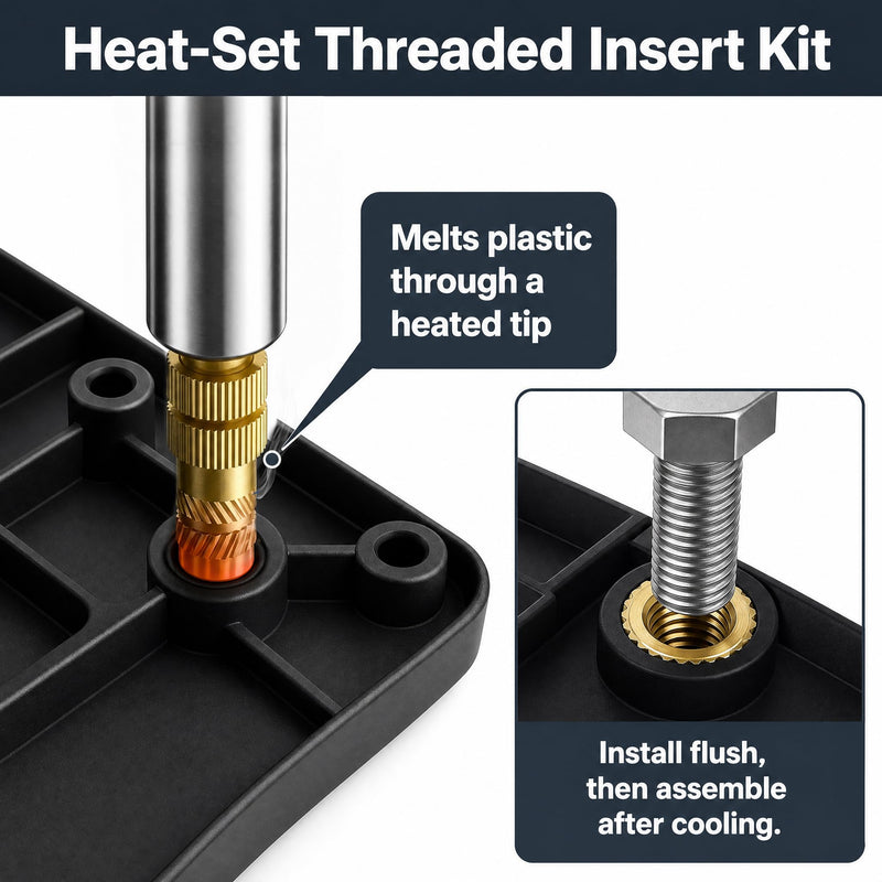880-Piece Threaded Inserts Soldering Tips Set M2/M3/M4/M5/M6 for 3D | Pack of 5 Soldering Tips, Soldering Tip Adapter, LCD Adjustable Temperature Soldering Iron, Pure Copper Thread Inserts for 3D