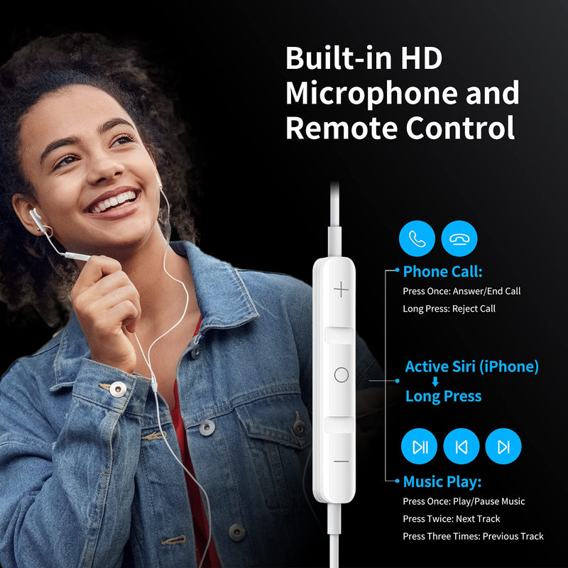 Wired Earbuds with Microphone, Wired Earphones in Ear Headphones HiFi Stereo, Powerful Bass and Crystal Clear Audio, Compatible with iPhone, iPad, Android, Computer Most with 3.5mm Jack White regular
