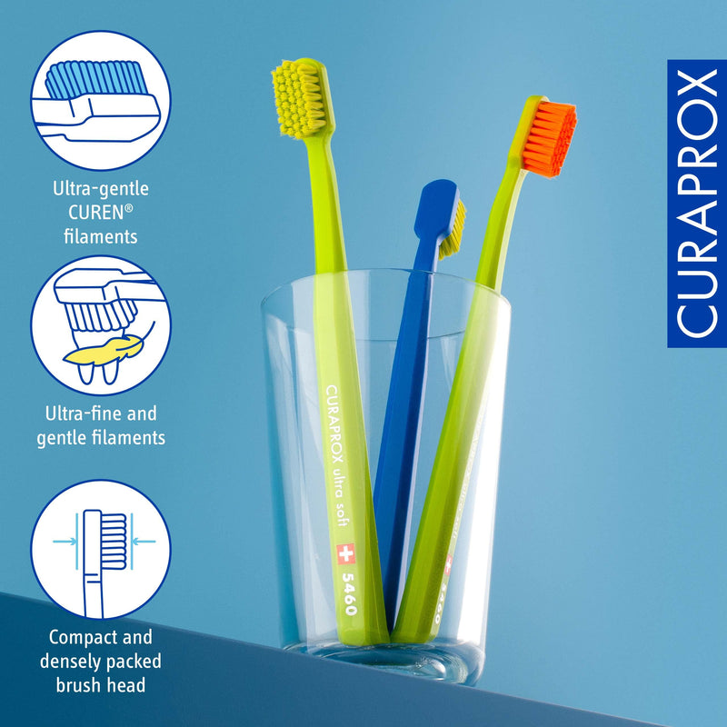 Curaprox Swiss 5460 Ultra Soft Toothbrush (3 Pack) 0.10 mm Assorted Colors